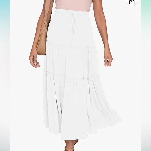スカート Shirring Ribbon Tiered Long Skirt Ivory Skirts | White Tiered Maxi Skirt | Poshmark